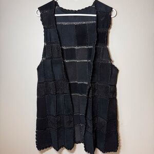 Boho festival patchwork suede and crochet vest black layering hippie retro